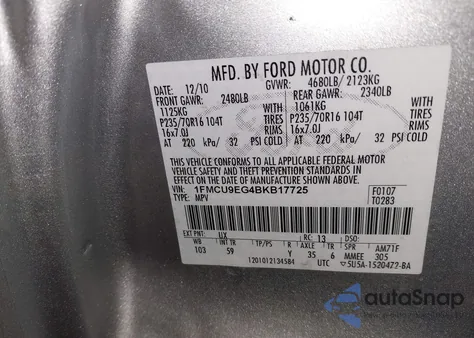 2011 Ford Escape Limited из США, поврежденный, VIN 1FMCU9EG4BKB17725